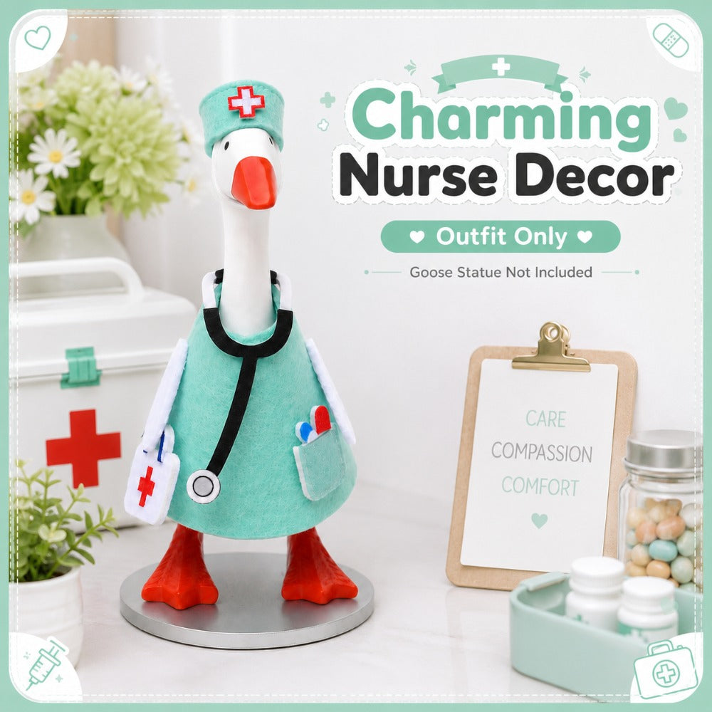 Ensemble de tenue médicale miniature pour figurine d'oie de bureau de 18 cm – Costume de docteur en feutrine avec chapeau vert menthe, stéthoscope et sac bandoulière, accessoire décoratif amusant pour bureau et cadeau original