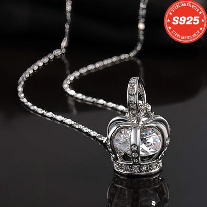 Collier couronne en argent sterling S925 pour femme 18 pouces – Pendentif en oxyde de zirconium 5A, ras-du-cou hypoallergénique, cadeau élégant pour femme, petite amie, maman, fille, anniversaire, Noël