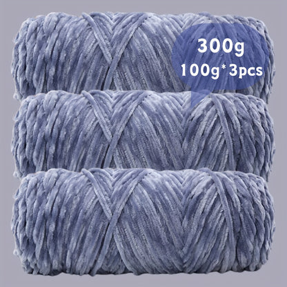 Fil chenille velours, lot de 3 pelotes de 300 g (3 x 100 g), laine douce et épaisse pour tricot et crochet, 47 couleurs, idéal pour débutants, artisanat de luxe pour pulls, écharpes, bonnets, poupées, sacs, amigurumi et projets DIY