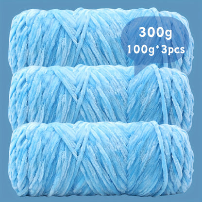 Fil chenille velours, lot de 3 pelotes de 300 g (3 x 100 g), laine douce et épaisse pour tricot et crochet, 47 couleurs, idéal pour débutants, artisanat de luxe pour pulls, écharpes, bonnets, poupées, sacs, amigurumi et projets DIY