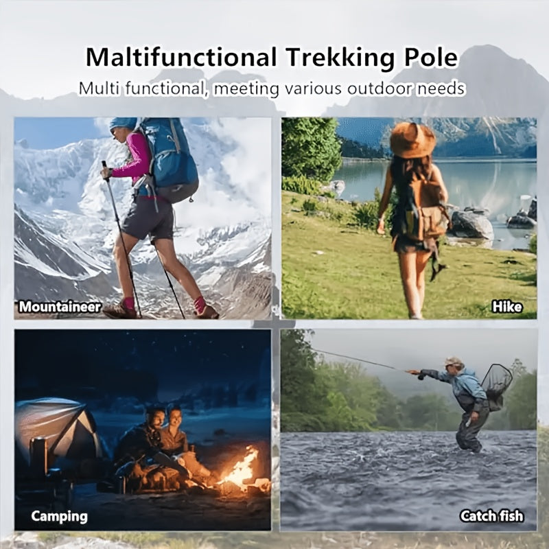 Bâton de randonnée tactique 7-en-1 – Canne de marche pliable et extensible avec boussole, pierre à feu, lame de scie, tournevis et pince, poignée ergonomique, cadeau idéal pour le camping et la randonnée de survie