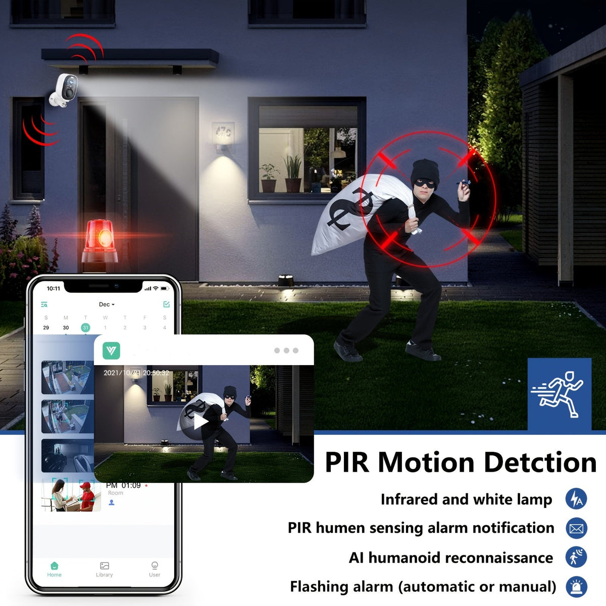 Caméra de sécurité extérieure solaire 2K 3MP – CCTV WiFi sans fil avec détection de mouvement IA, vision nocturne couleur, projecteur, audio bidirectionnel, étanchéité IP66, sans frais mensuels, stockage cloud et SD, sur batterie