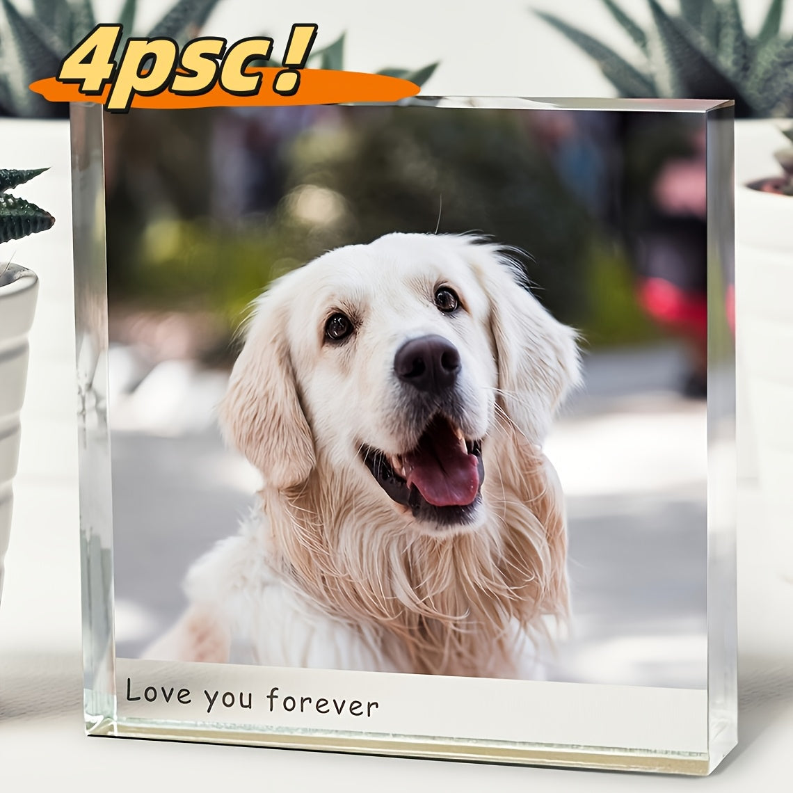 Bloc photo personnalisé en acrylique – Souvenir commémoratif pour animal de compagnie avec gravure « Forever Love You », décoration d'intérieur pour chien et chat, cadeau d'anniversaire et de Noël, lot de 1 ou 4 pièces