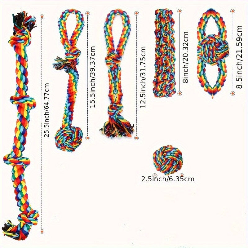 Lot de 6 jouets à mâcher indestructibles pour chien - Jouets de traction robustes pour chiens de taille moyenne, grande et géante, ensemble de jouets de dentition pour mâcheurs agressifs, laisse arc-en-ciel incluse