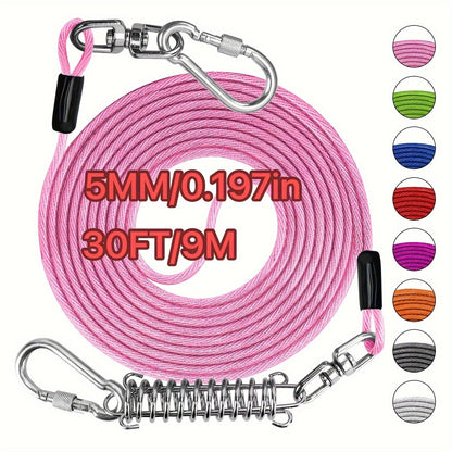 Laisse pour chien ultra-résistante de 1,8, 3, 4,5, 9, 15, 23 ou 30 mètres, câble d'attache d'entraînement pour grands chiens jusqu'à 225 kg, corde de course durable et résistante aux morsures pour le jardin