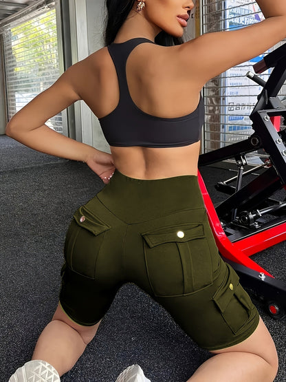 Shorts de yoga taille haute pour femme avec poches – Shorts de sport extensibles et doux, couleur unie, pour le yoga, la gym et la course, coupe flatteuse, vêtements de sport pour le printemps, l'été et l'automne