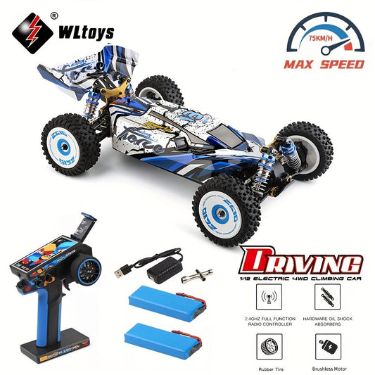 Wltoys 124017 RC Car 75KM/H 4WD Brushless Professional Racing Drift Car – Aluminum Alloy Body, Oil Pressure Shock Absorber, Zinc Alloy Gears, 100M Range, High Speed Off-Road RC Truck with 2 Batteries