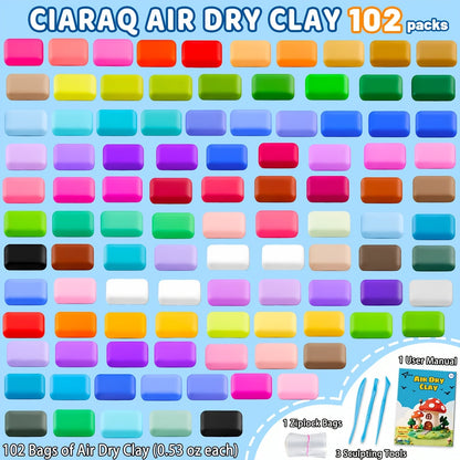 Air Dry Clay Kit 102 Colors Modeling Clay with Sculpting Tools Soft Ultra-Light Magic Clay for Sculpture Crafting Art Projects Kids Adults Halloween Christmas Gift