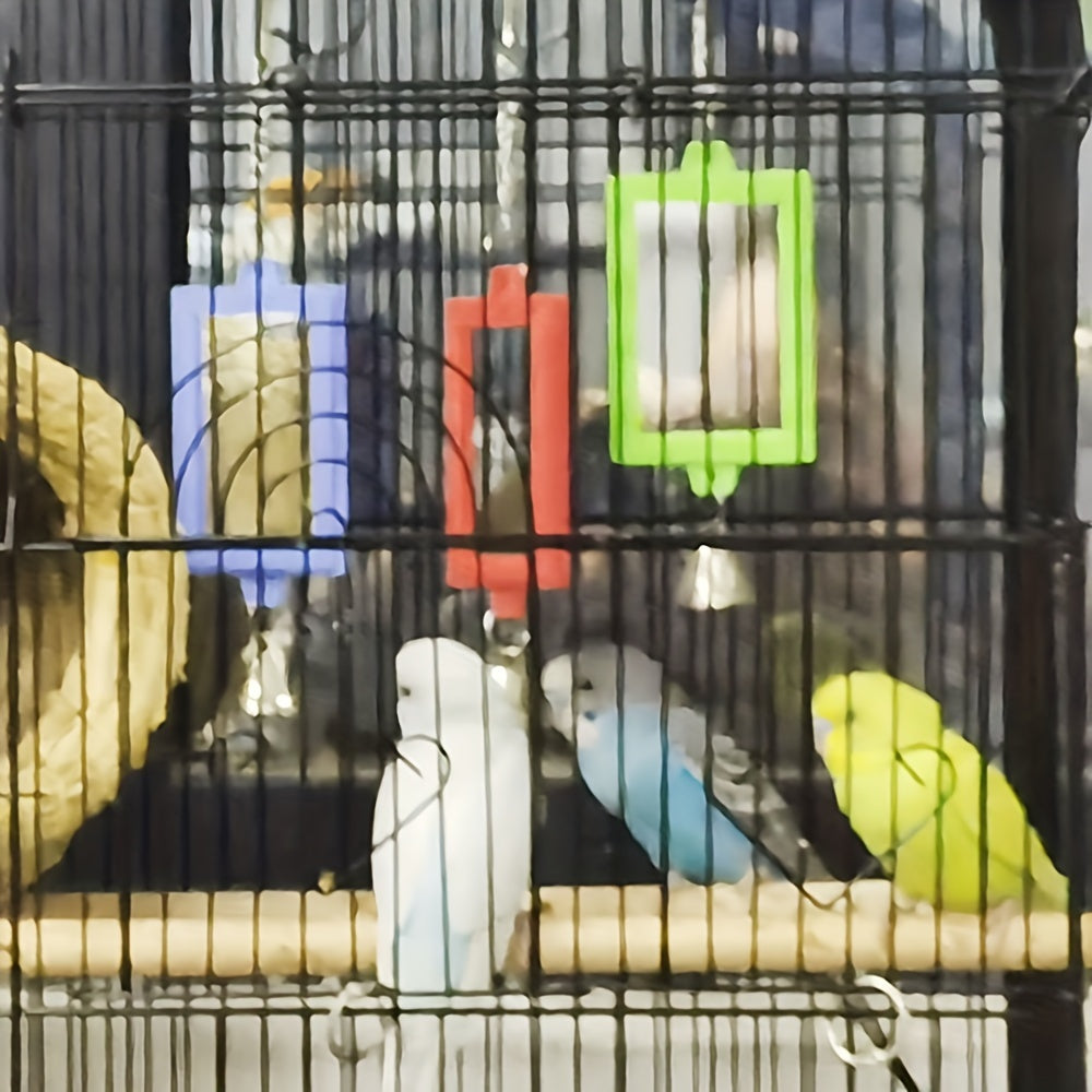 Miroir double face pour oiseau - Jouet de cage carré, décoration et accessoire interactif pour perroquets, perruches, calopsittes, inséparables - Couleur aléatoire 6 x 22 cm