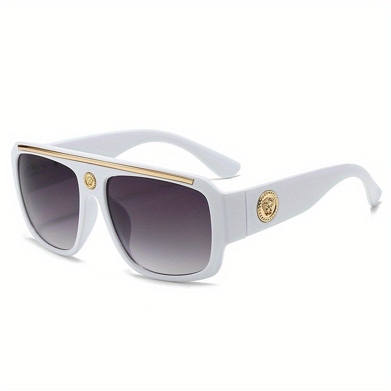 Lunettes de soleil carrées oversize style cyberpunk pour hommes – Monture extra large 139 mm et plus, bordure en métal noir et doré, verres décoratifs, lunettes de mode urbaine futuriste et cosplay