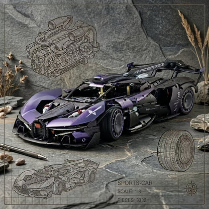 Ensemble de construction de supercar à l'échelle 1:8 de 3332 pièces – Modèle réduit de voiture musclée en édition limitée violet foncé, carrosserie profilée, design modulaire, objet de collection pour les passionnés de voitures, les garçons et les adultes