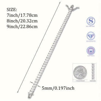 Bracelet tennis en argent sterling 925 avec moissanite 5 mm, 0,5 carat, bijou de luxe étincelant, cadeau pour anniversaire de mariage, anniversaire, 4 tailles