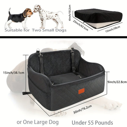 Siège auto pour chiens de taille moyenne à grande – Panier de voyage lavable en mousse à mémoire de forme pour animaux avec passage pour ceinture de sécurité, sangles réglables et installation en 3 points, Gris Noir Marron Tout Noir Noir Gris