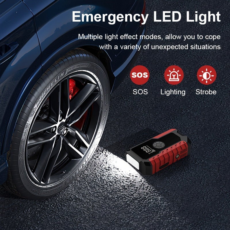 Démarreur de batterie portable 5000A avec compresseur d'air 150 PSI – Booster de batterie tout-en-un 10000mAh, port Type-C, lampe LED pour voitures essence et diesel 12V, camions, SUV et motos
