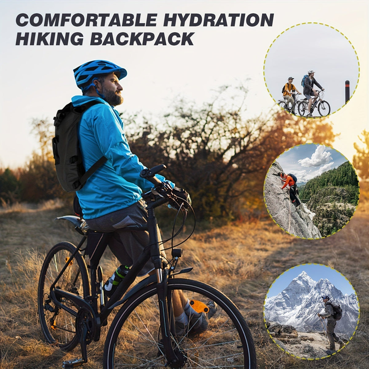 Sac à dos d'hydratation avec poche à eau de 3 L – Sac de randonnée en nylon avec réservoir inclus pour le camping, le trail et les aventures en plein air, disponible en kaki, vert, camouflage et camouflage gris