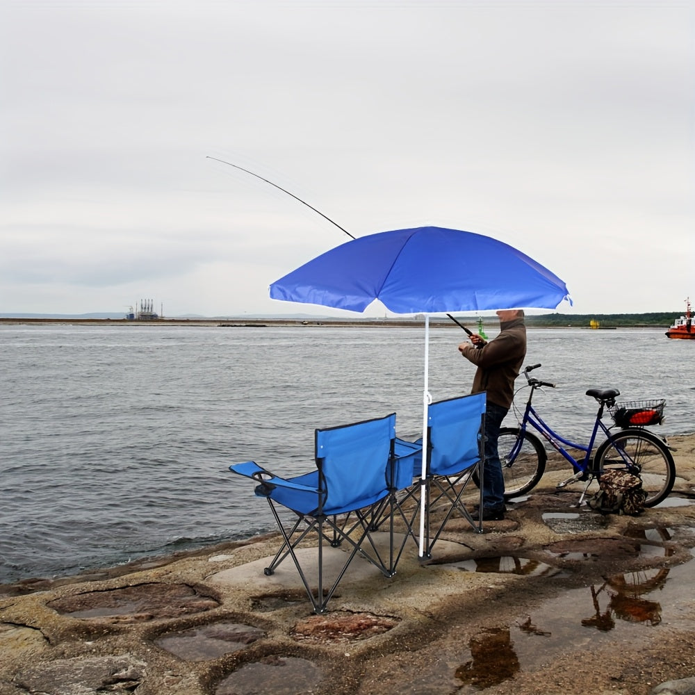 Chaise pliante d'extérieur pour 2 personnes avec parasol amovible – Canapé de camping portable avec accoudoirs pour la pêche, la plage, le bronzage et le pique-nique