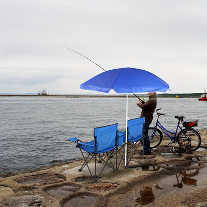 Chaise pliante d'extérieur pour 2 personnes avec parasol amovible – Canapé de camping portable avec accoudoirs pour la pêche, la plage, le bronzage et le pique-nique