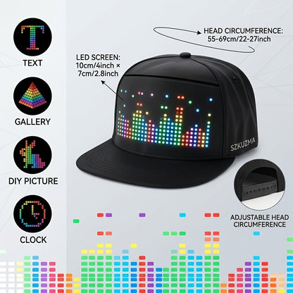 Casquette LED programmable contrôlée par application avec texte défilant et animation, casquette lumineuse unisexe réglable, intelligente, pour fête, mariage, Saint-Valentin, carnaval, festival, hommes et femmes