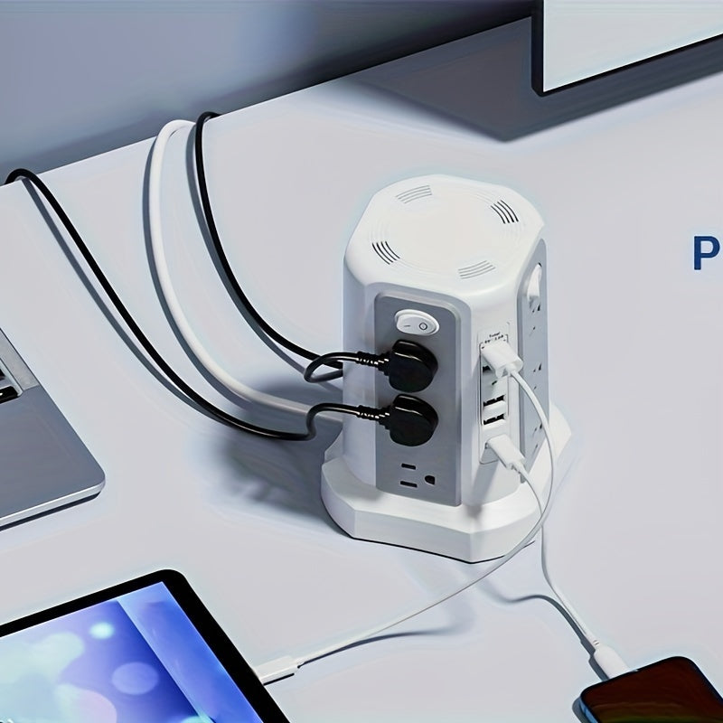 Tour multiprise, 16 prises CA, 5 ports USB, USB-C PD 20W, parafoudre 1500J, prise plate, rallonge de bureau