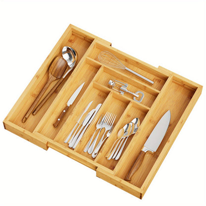 Organisateur de tiroir extensible en bambou, plateau à couverts réglable avec 6 à 8 compartiments pour ustensiles de cuisine, bijoux de chambre ou bureau