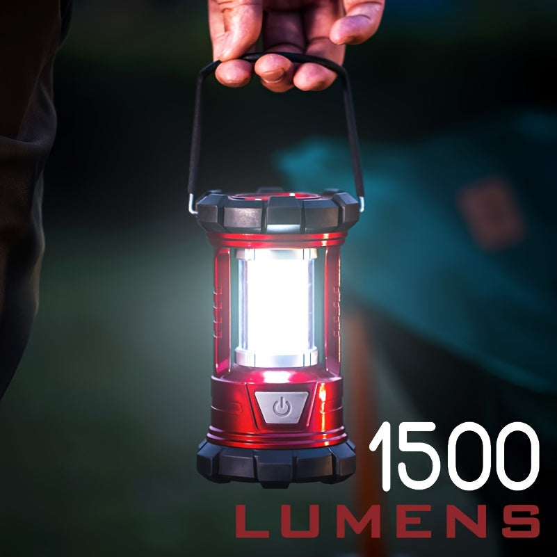 Lot de 2 lanternes de camping LED rechargeables 1500 lm avec chargeur de téléphone, 3 modes d'éclairage, lanterne portable pour ouragan et urgence, camping, randonnée, coupure de courant, survie en extérieur