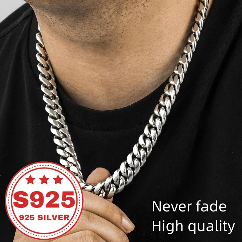 Collier chaîne gourmette cubaine en argent sterling 925 pour hommes et femmes - Chaîne Miami cubaine classique de 9 mm, bijoux hip-hop unisexes en argent et or, 18-24 pouces, cadeau tendance au quotidien