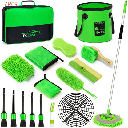Kit de nettoyage automobile 17-35 pièces – Aspirateur portable, outil de nettoyage de pare-brise, jeu de brosses pour perceuse et ensemble de brosses pour habitacle pour un detailing complet, cadeau de fêtes pour la famille et les amis