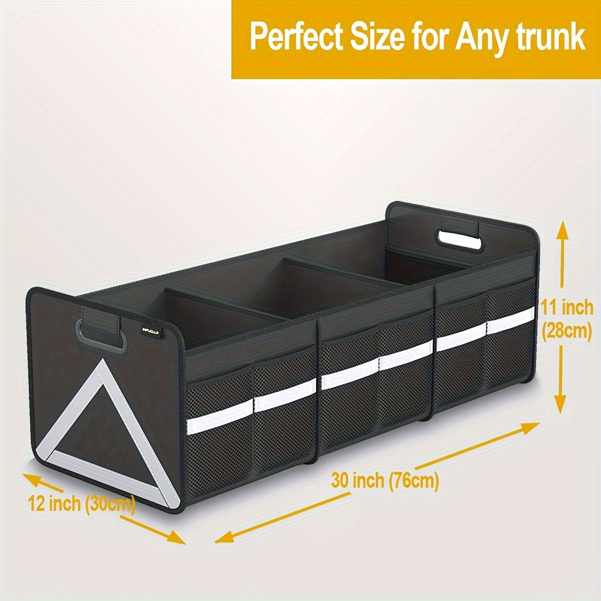 Organisateur de coffre de voiture robuste et pliable avec rangement multi-poches et bande réfléchissante – Gain de place rétractable pour voiture, SUV et monospace – Fermeture éclair sécurisée – Velora