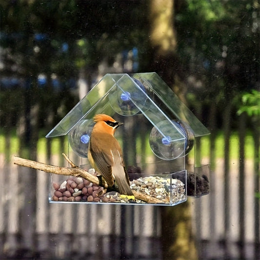 Mangeoire à oiseaux pour fenêtre avec ventouse - Mangeoire d'extérieur en acrylique transparent pour toutes les espèces d'oiseaux, design transparent facile à nettoyer, idéale pour les fenêtres et les portes vitrées - Mangeoires d'extérieur
