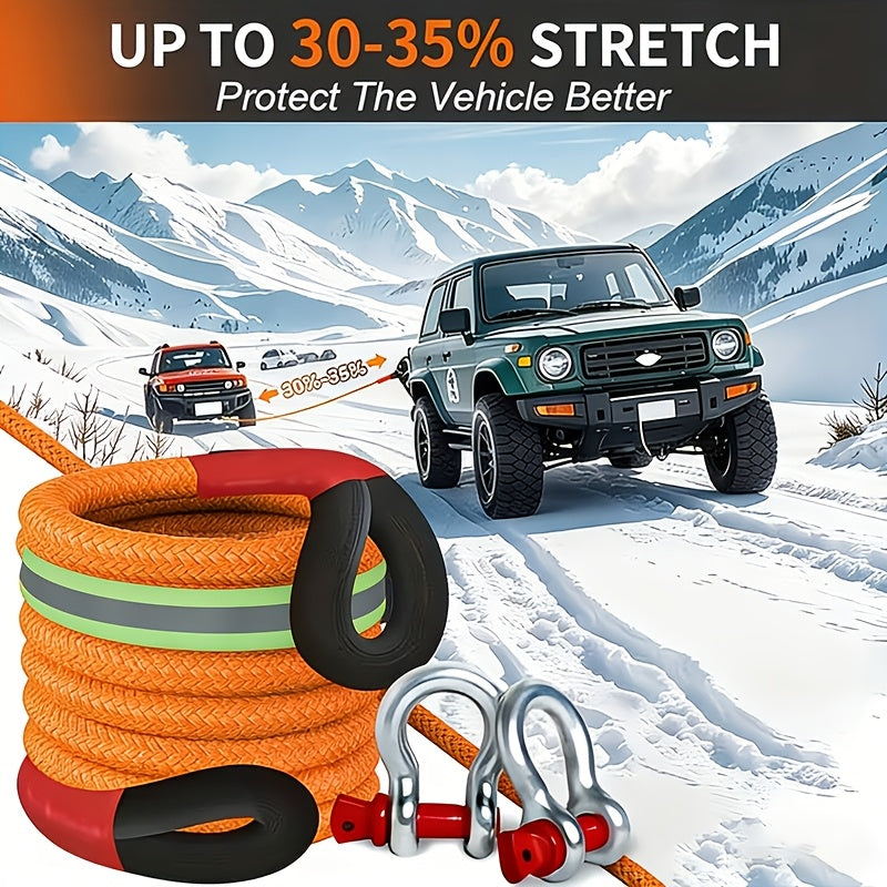 Corde de récupération cinétique 22 tonnes 48501 lbs – Corde de remorquage en nylon robuste avec manilles et sac de rangement pour camion, SUV, UTV, VTT, sauvetage d'urgence tout-terrain