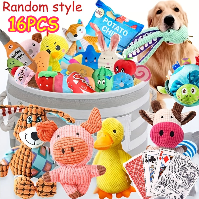 Ensemble de 16 jouets en peluche couineurs pour chien – Jolis jouets en peluche pour petits animaux, style aléatoire, sans pile, jouets couineurs doux pour mâcher et jouer, lot varié, cadeau pour chiots et petits animaux