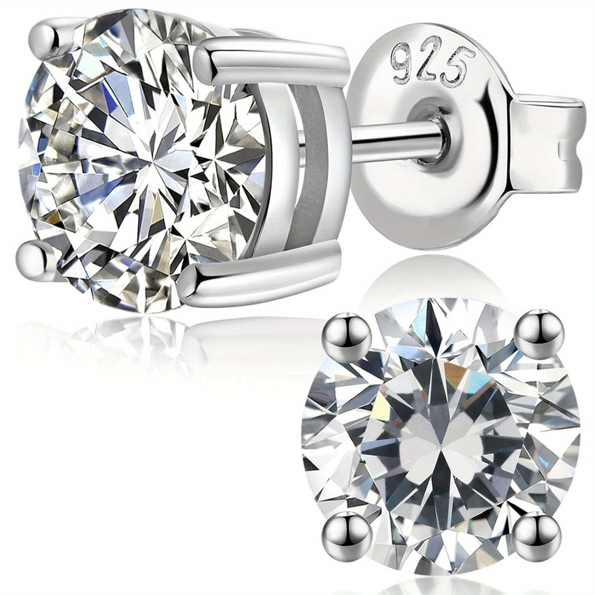Boucles d'oreilles puces en moissanite, argent sterling 925, couleur D, pureté VVS1, taille ronde, 1 à 4 carats – Bijoux fins brillants pour femmes et hommes, cadeau idéal pour un anniversaire, un mariage, Noël ou une fête.