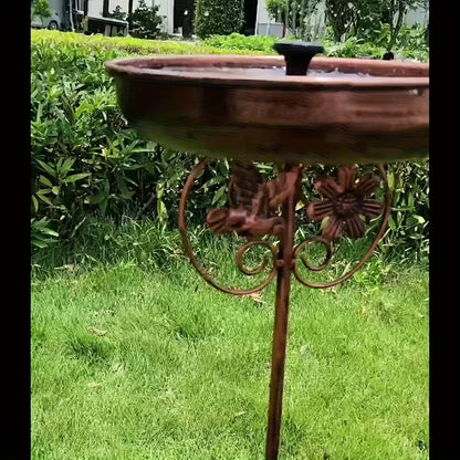 Metal Outdoor Bird Bath and Feeder Set Sunflower Design 5-Claw Stake Base Weather-Resistant Garden Decor for Backyard Courtyard Terrace Patio