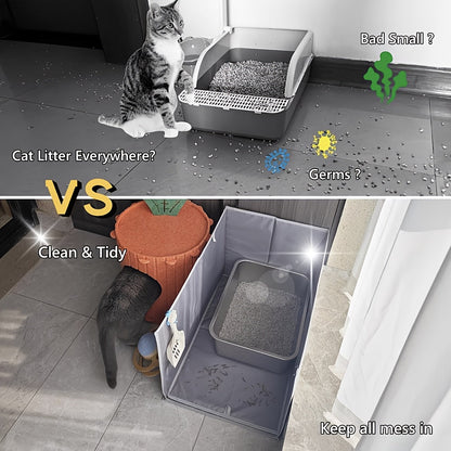 Foldable Splash-Proof Cat Litter Box Fence, Portable Open-Top Cat Litter Box Baffle & Surround Guard, Anti-Mess Litter Scatter Shield for Cats, Easy Clean Collapsible Cat Litter Mat Enclosure