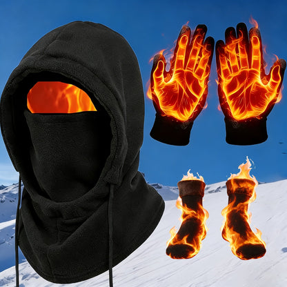 Ensemble thermique d'hiver 3/4 pièces, masque coupe-vent, gants tactiles, chaussettes en polaire épaisse, équipement grand froid pour snowboard, ski, randonnée, pêche sur glace – Lot d'accessoires d'extérieur chauds et légers