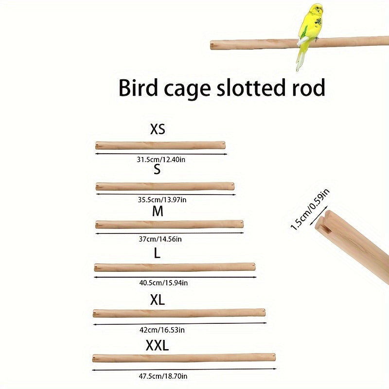 Perchoir en bois naturel pour cage à oiseaux - Bâton debout en bois massif avec extrémités rainurées pour mâcher et limer les griffes - Accessoire de cage pour perroquets, calopsittes, conures, perruches et inséparables 35,5 cm