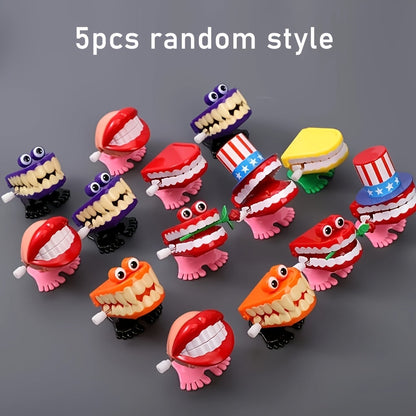 Lot de 5 jouets à remonter « dents marcheuses » avec yeux et pieds rigolos, cadeau fantaisie pour Halloween, Noël ou décoration de bureau – Style et couleur aléatoires