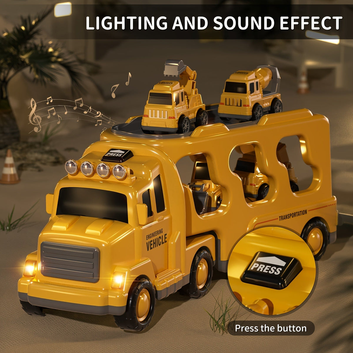 Camion de transport de véhicules de construction pour garçons de 3, 4, 5, 6, 7 ans - Ensemble de jeu porte-voitures avec mini camions, jouets de construction STEM pour enfants, cadeau de Noël ou d'anniversaire pour garçons et filles