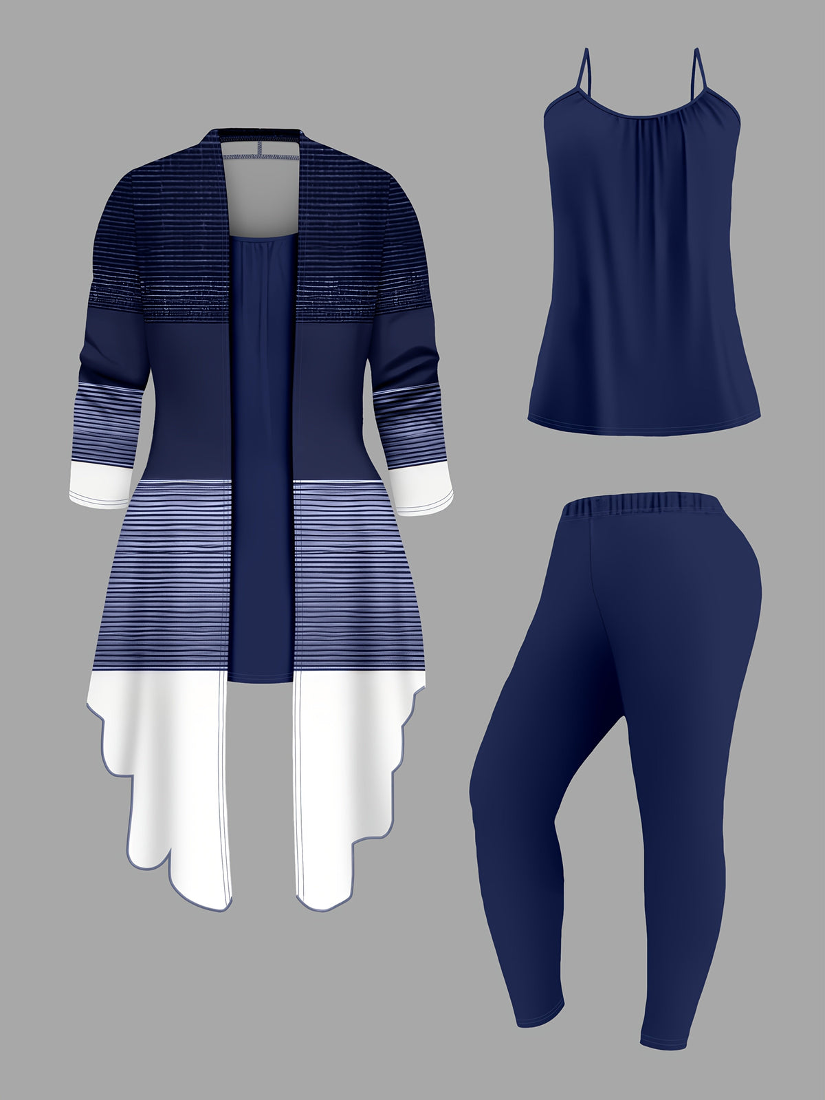 Ensemble tailleur 3 pièces pour femme – Veste cardigan imprimée avec pantalon et gilet unis, tenue de bureau élégante au quotidien, bleu marine / rouge foncé / vert, tailles S-XXL