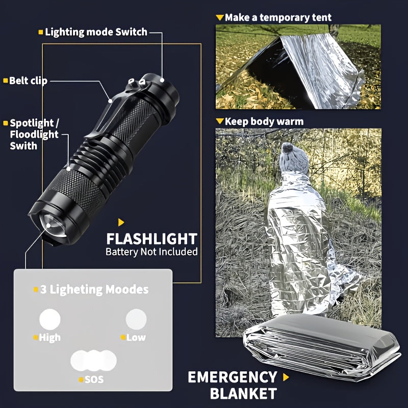 Kit de survie de 242 pièces – Équipement d'urgence en plein air avec allume-feu et trousse de premiers secours pour le camping, la randonnée, les voyages, la voiture et l'école, cadeau pour hommes et femmes, couleurs multiples