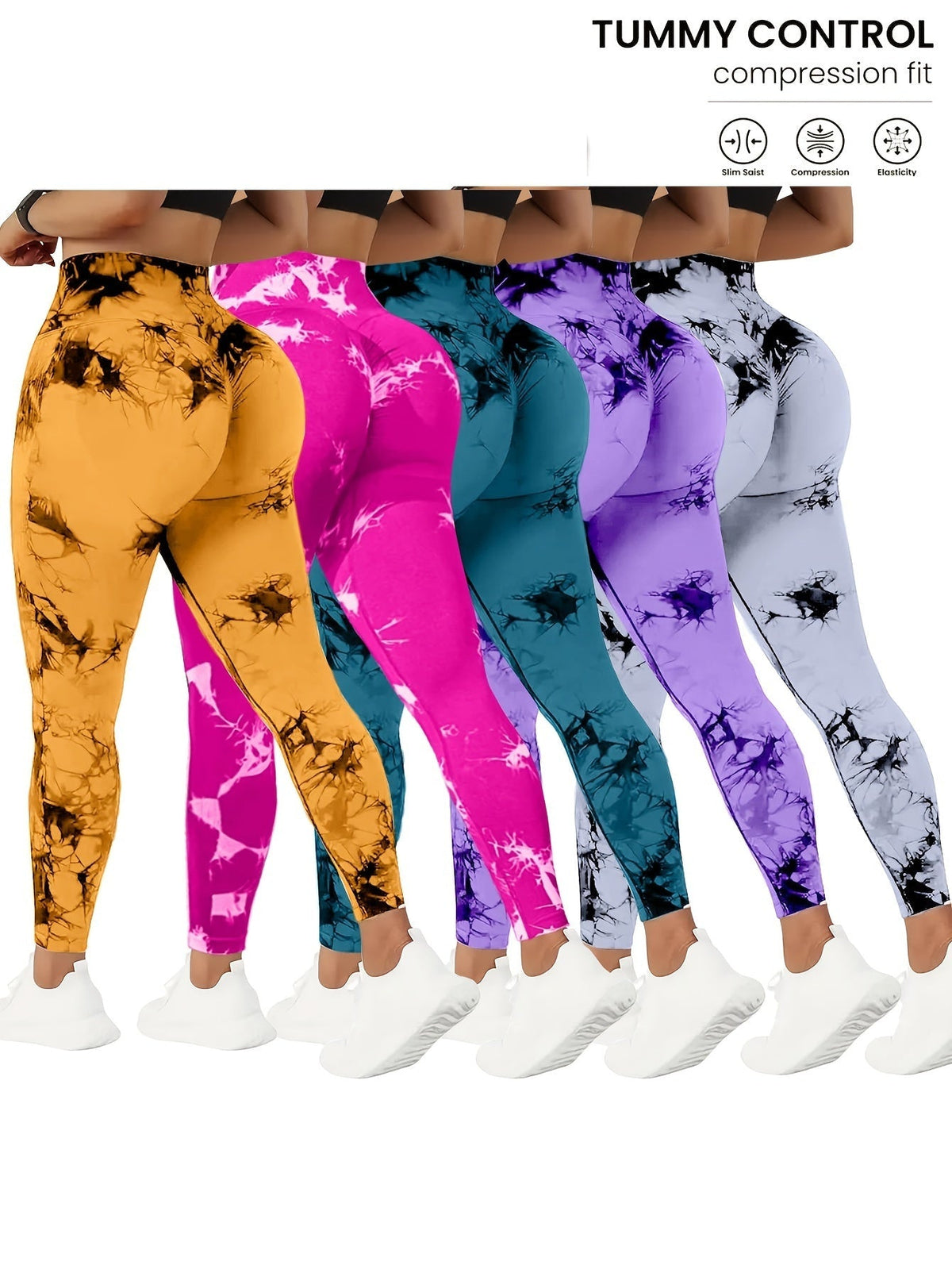 Lot de 5 pantalons de yoga taille haute pour femmes avec contrôle du ventre, leggings de fitness tie-dye extensibles, collants de course à pied, pantalons d'entraînement galbants, vêtements de sport toutes saisons en différentes couleurs