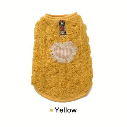 Pull-gilet pour chien pour l'automne et l'hiver – Chemise chaude et épaisse à deux pattes pour animal de compagnie avec boucle de laisse intégrée, motif en forme de cœur, vêtement confortable pour temps froid pour chiens de petite et moyenne taille
