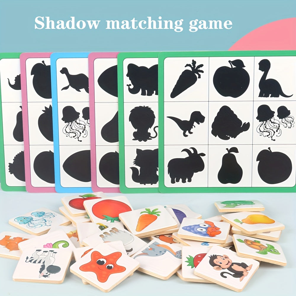 Jeu éducatif Montessori de correspondance d'ombres et de différences : blocs de puzzle en bois pour l'entraînement cérébral, jouet STEM pour le développement cognitif des enfants de 3 ans et plus, cadeau pour filles et garçons