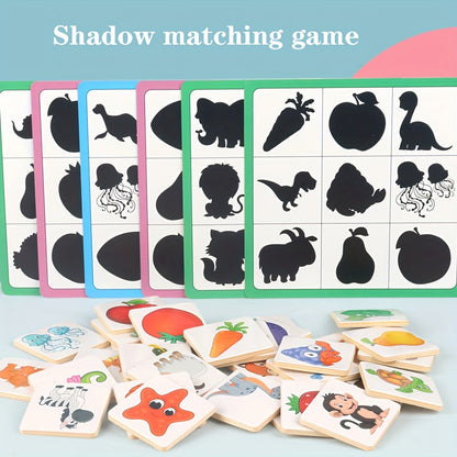Jeu éducatif Montessori de correspondance d'ombres et de différences : blocs de puzzle en bois pour l'entraînement cérébral, jouet STEM pour le développement cognitif des enfants de 3 ans et plus, cadeau pour filles et garçons