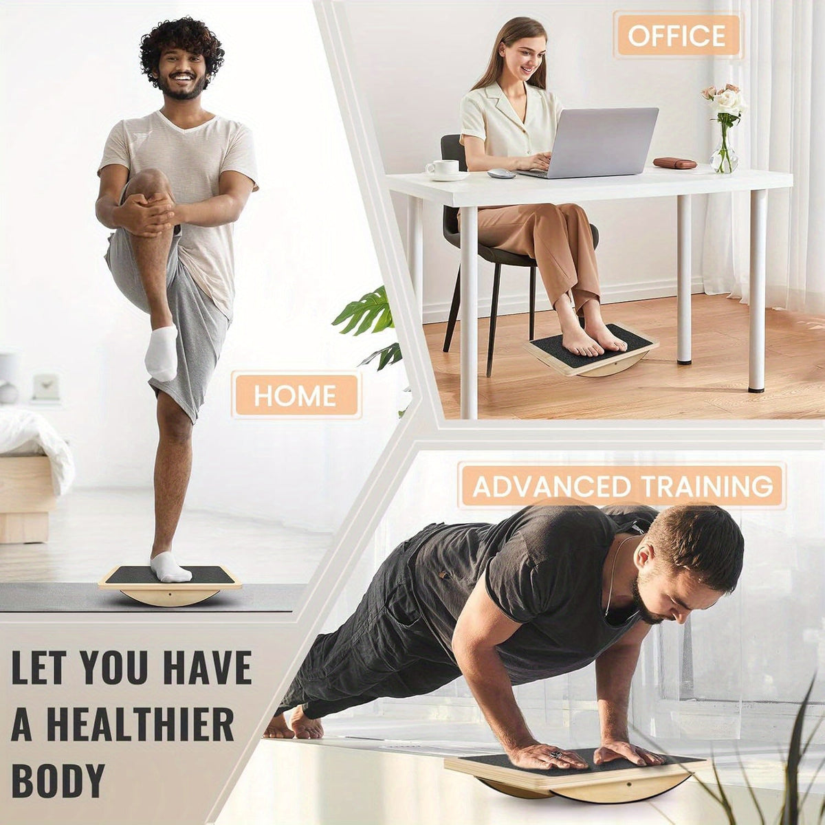 Plateforme d'équilibre pour adultes -  Planche oscillante en bois antidérapante pour le renforcement musculaire, la kinésithérapie, le bureau debout et l'entraînement à l'équilibre, supporte jusqu'à 158 kg