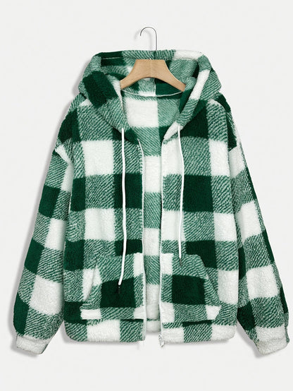 Sweat-shirt à carreaux en polaire pour femme, pull décontracté à manches longues, haut doux et chaud, mode automne-hiver, noir, kaki, rouge, vert, jaune XS S M L XL