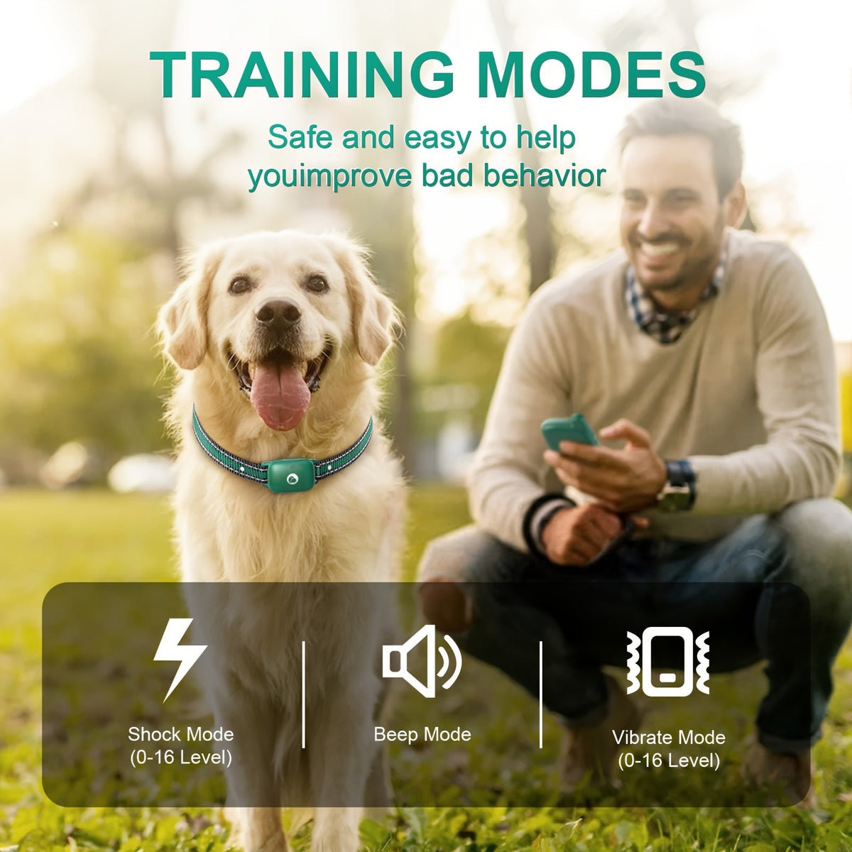 Collier de dressage pour chien avec télécommande, 3 modes de dressage : bip, vibration et stimulation électrostatique, collier électronique pour chiens de taille moyenne et grande, fonction de réception à distance avec icône intelligente