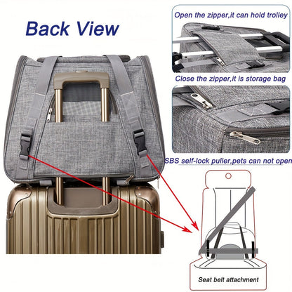 Sac de transport pour animaux 2-en-1 à roulettes - Sac à dos trolley pour chats et petits chiens, sac de voyage amovible, conforme aux normes aériennes, gris clair et rose clair
