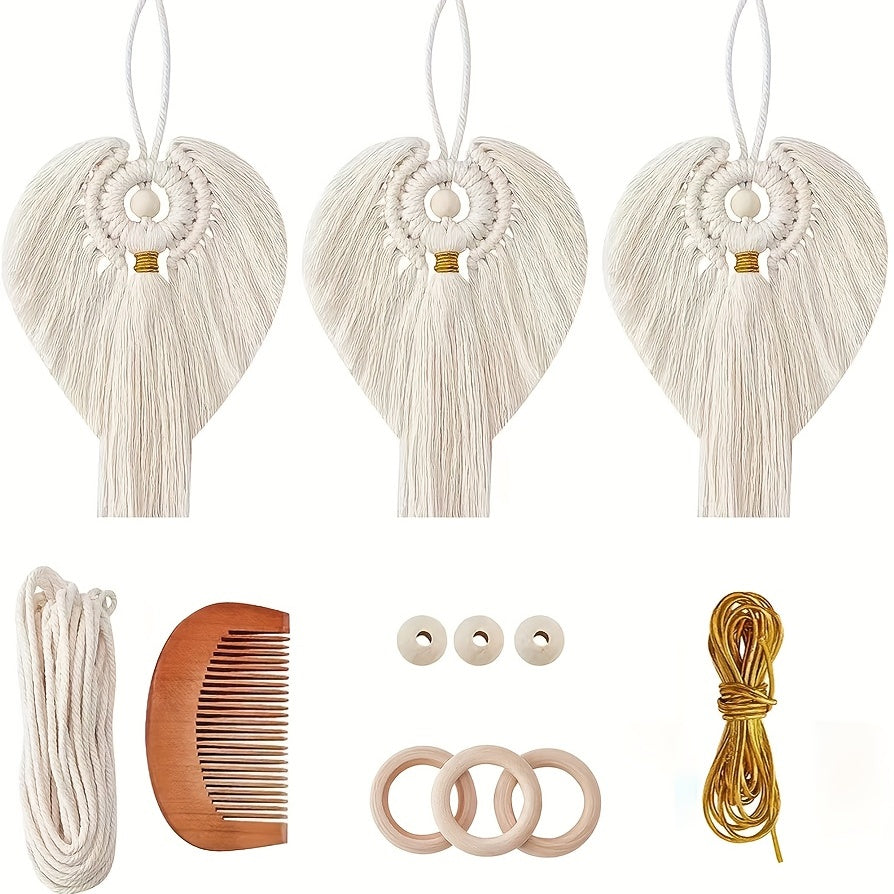 Kit de décoration ange en macramé 3 pièces, accents dorés, décoration murale bohème, décoration de Noël pour la maison, cadeau artisanal pour maman et filles, exposition hivernale