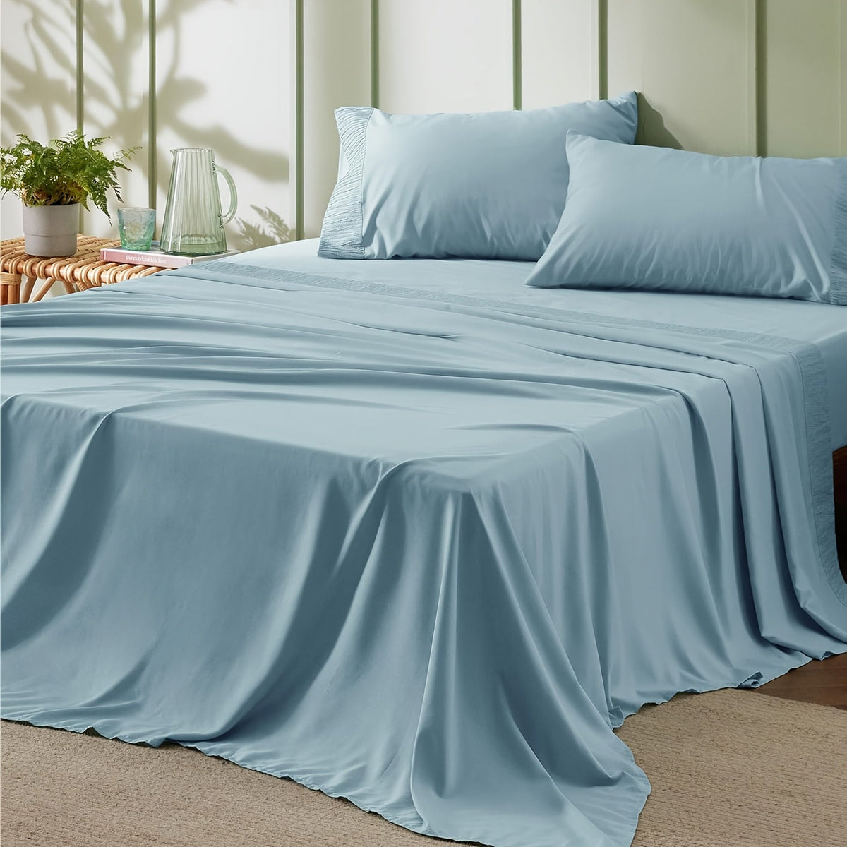 Parure de draps 4 pièces en microfibre à poches profondes – Draps ultra-doux et respirants de qualité hôtelière, résistants à la décoloration et au rétrécissement, toutes saisons, tailles lit simple, double, grand et très grand, choix de couleurs